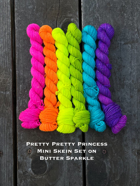 Limited Edition Pretty Pretty Princess Rainbow Mini Skein Kits - Yak Sock and Butter Sparkle!