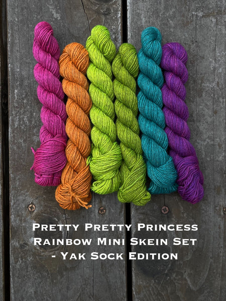 Limited Edition Pretty Pretty Princess Rainbow Mini Skein Kits - Yak Sock and Butter Sparkle!