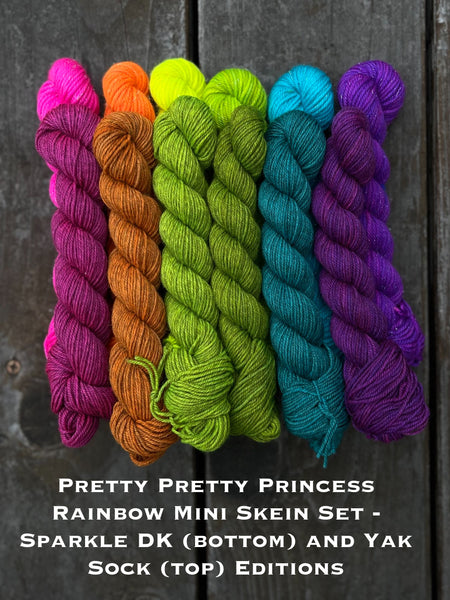 Limited Edition Pretty Pretty Princess Rainbow Mini Skein Kits - Sparkle DK, Yak Sock and Butter Sparkle!